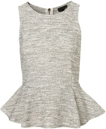 Topshop Sleeveless Boucle Peplum Top - Lyst