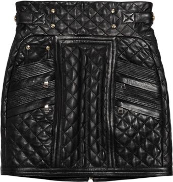 Balmain Quilted Leather Mini Skirt - Lyst