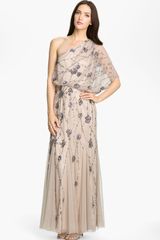 Adrianna Papell Beaded One Shoulder Gown