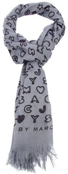 Marc By Marc Jacobs Logo Embellished Shawl Scarf in Gray (grey) - Lyst