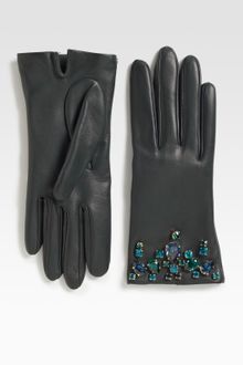 Prada Swarovski Crystal Leather Glovesblack - Lyst