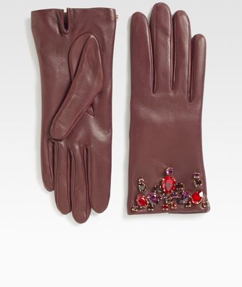 Prada Swarovski Crystal Leather Glovesbordeaux - Lyst