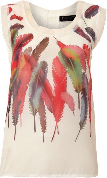 Pussycat Feather Print Chiffon Vest in Beige (white) - Lyst