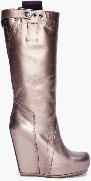 Rick Owens Metallic Bronze Leather Wedges - Lyst