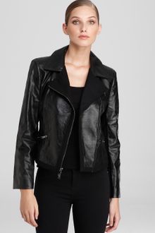 DKNY Long Sleeve Leather Jacket with Insets - Lyst