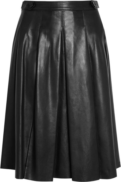 Burberry Pleated Leather Skirt in Black - Lyst