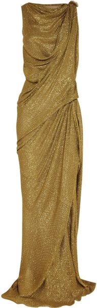 Lanvin Draped Lamé Gown in Gold - Lyst