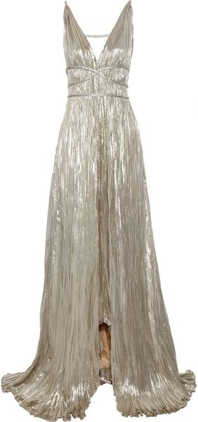 Oscar De La Renta Pleated Lamé Gown in Silver (gold) - Lyst