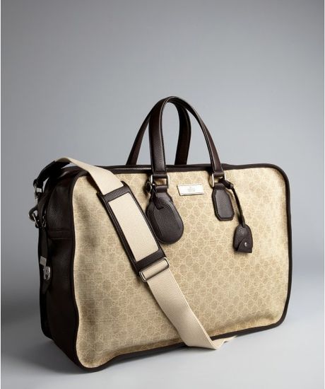 Gucci Beige Gg Canvas and Leather Duffel Bag in Beige for Men | Lyst