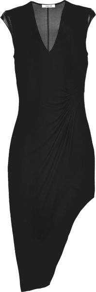 Helmut Lang Leather and Chiffon paneled Asymmetric Jersey Dress in Black - Lyst