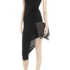 Helmut Lang Leather and Chiffon paneled Asymmetric Jersey Dress in Black - Lyst