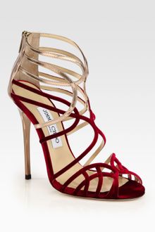 Jimmy Choo Maury Velvet Metallic Leather Sandals - Lyst