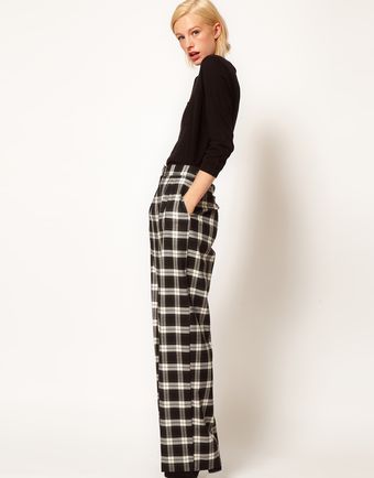 ASOS Collection Asos Wide Leg Trousers in Check - Lyst