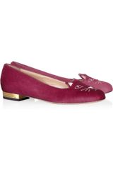 Charlotte Olympia Kitty Embroidered Calf Hair Loafers