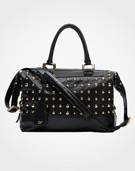 Diane Von Furstenberg Drew Studded Satchel in Black (black/gold) - Lyst