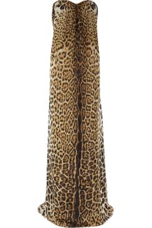 Yves Saint Laurent Leopard print Silk mousseline Strapless Gown - Lyst