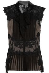 Alberta Ferretti Lace Paneled Silk Chiffon Top