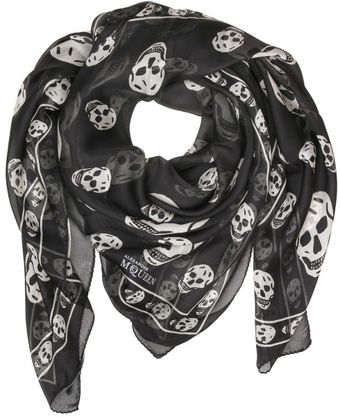 Alexander McQueen Skull Jacquard Silk Chiffon Scarf - Lyst