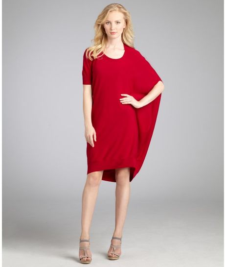 Alexander Mcqueen Red Wool Draped Side Sweater Dress in Red - Lyst