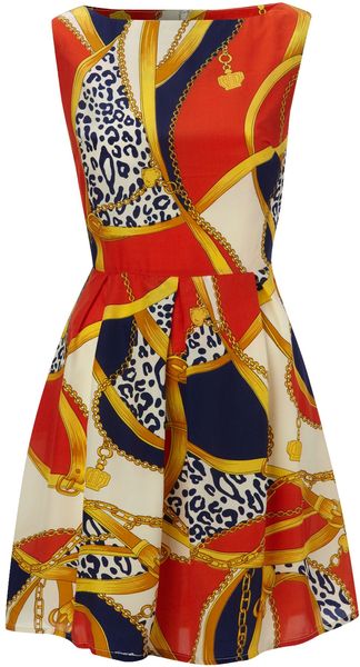 Ax Paris Ax Paris Chain Print Sleeveless Dress - Lyst