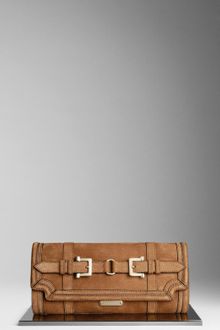 Burberry Luggage Suede Buckle Detail Clutch Bag - Lyst