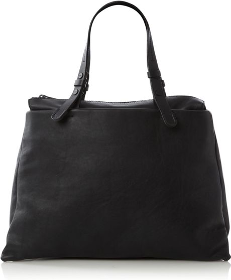 Emporio Armani Smooth Leather Tote Bag in Black - Lyst
