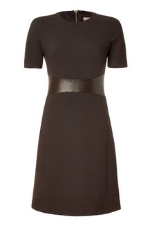 Michael Kors Chocolate Leather Trim Aline Dress - Lyst