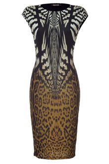 Roberto Cavalli Ecruochre Brown Leopard Printed Dress - Lyst