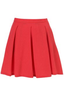 Topshop Coral Waffle Pleated Skirt - Lyst