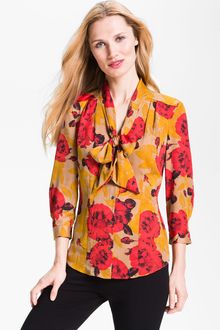 Anne Klein Floral Print Tie Neck Blouse - Lyst