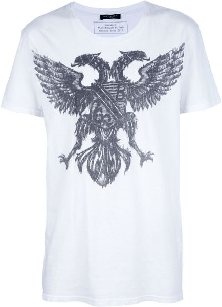 Balmain Printed Tshirt in White for Men - Lyst