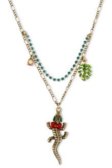 Betsey Johnson Gold Tone Alligator Pendant Necklace - Lyst