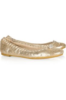 Diane Von Furstenberg Abra Metallic Crackedleather Ballet Flats - Lyst