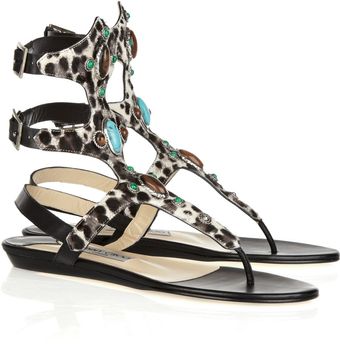 Jimmy Choo Bliss Embellished Calf Hair Sandals - Lyst