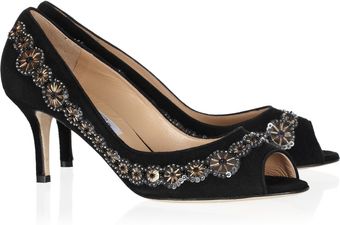 Oscar de la Renta Brita Embellished Suede Peeptoe Pumps - Lyst