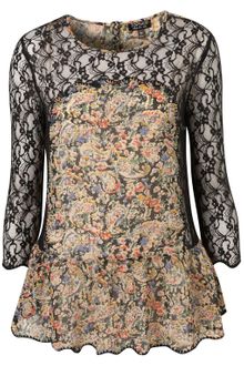 Topshop Paisley Lace Insert Peplum Top - Lyst