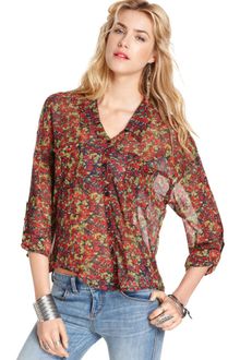 Free People Long Sleeves V-neck Floral Print Blouse - Lyst