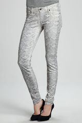 7 For All Mankind The Skinny Papyrus High Gloss Snake-print Jeans