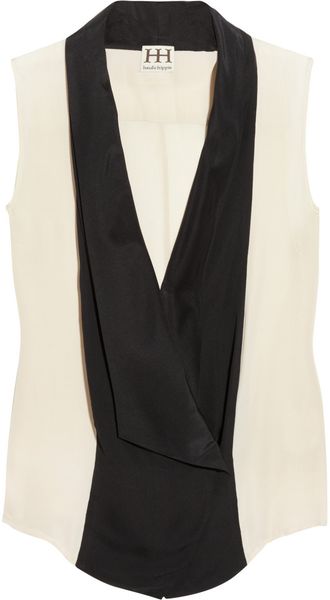 Haute Hippie Silk Georgette Tuxedo Style Top - Lyst