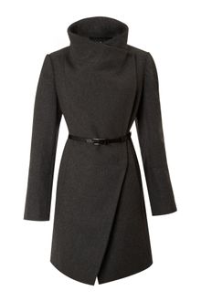 Kenneth Cole Twill Belted Wool Coat - Lyst