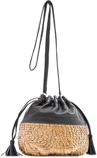 Mango Touch Metal Beading Leather Bucket Bag - Lyst