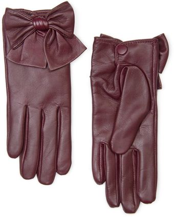 Mango Bow Leather Gloves - Lyst