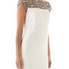 Marchesa Silk Crepe Dress with Beaded Neckline in White - Lyst