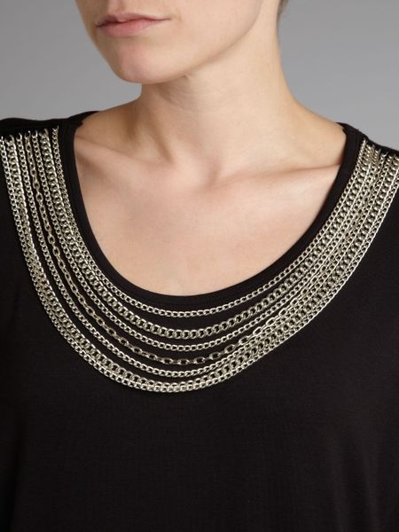 Michael Michael Kors Sleeveless Top With Chain Neck In Black Lyst