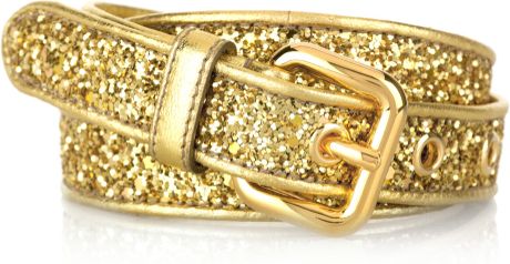 Miu Miu Glitterfinished Leather Belt in Gold - Lyst