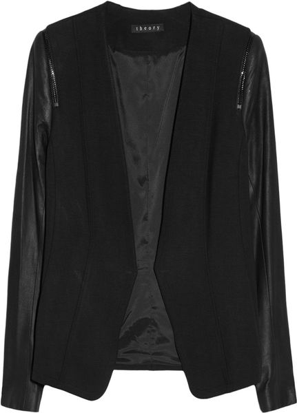 Theory Yaisa Jersey and Leather Jacket in Black - Lyst