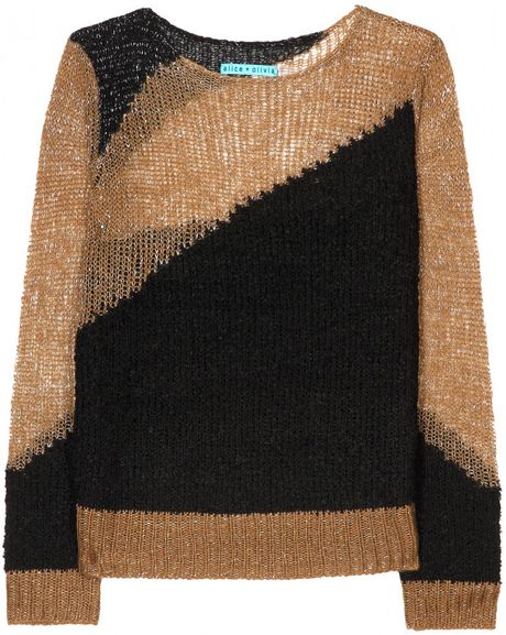 Alice + Olivia Metallic Knit Pullover in Multicolor (khaki) - Lyst