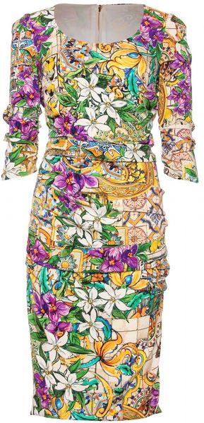 Dolce & Gabbana Ruched Dress in Multicolor (lemon) - Lyst