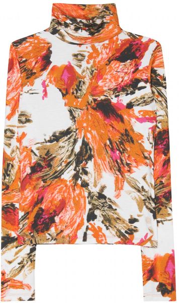 Erdem Kelly Printed Turtleneck Pullover in Orange (pine) - Lyst