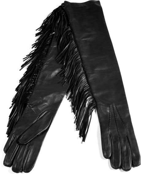 Ermanno Scervino Black Fringed Leather Elbow Gloves in Black - Lyst